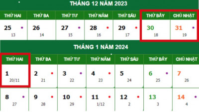 LỊCH NGHỈ TẾT DƯƠNG LỊCH 2024